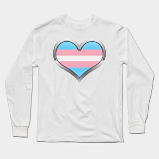 Large Transgender Pride Flag Colored Heart with Chrome Frame. Long Sleeve T-Shirt